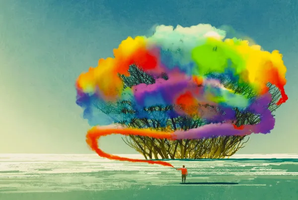 man-draws-abstract-tree
